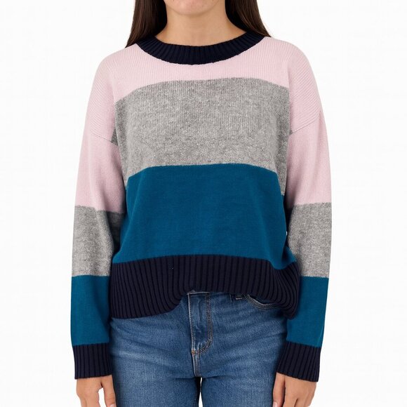 White + Warren Stripe Cashmere Sweater Navy Teal Gray Pink - Picture 1 of 8